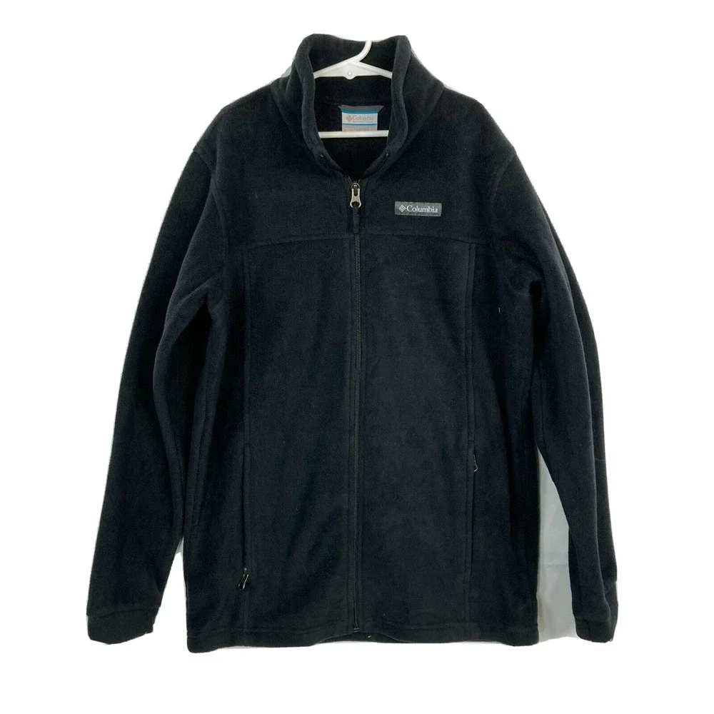Columbia Jacket Boys Sz L‎ 14 16 Black Fleece Full Zip Collared Logo Pockets